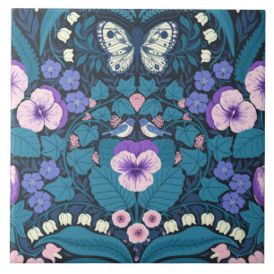 Pansies, birds and butterflies tile