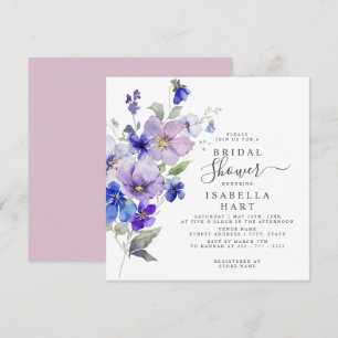 Pansies Botanical Floral Lilac Blue Bridal Shower Invitation