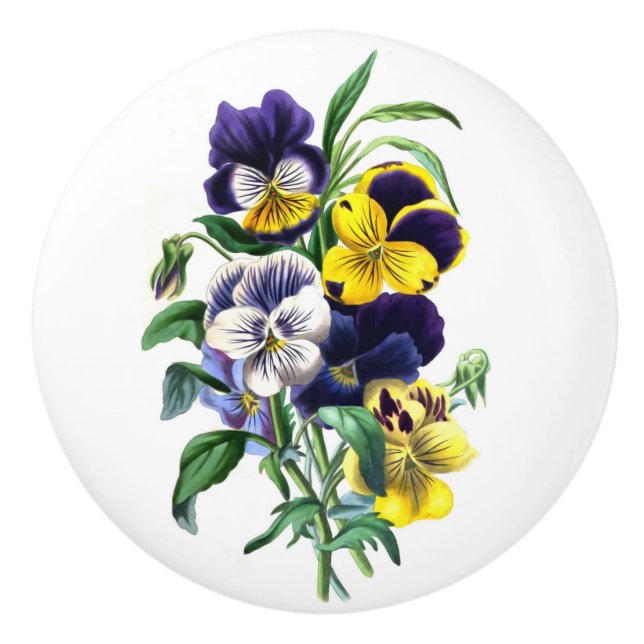 Pansies Bouquet Round Ceramic Knob (Front)