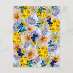 Pansies Daisies And Butterflies Postcard