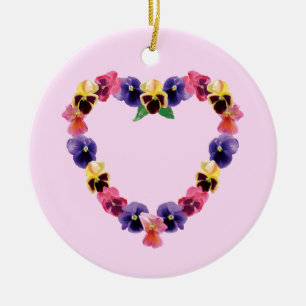 Pansies Heart Ceramic Tree Decoration