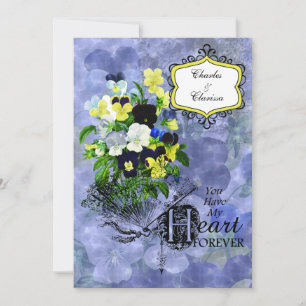 Pansies Heart Wedding  5x7 Invitation