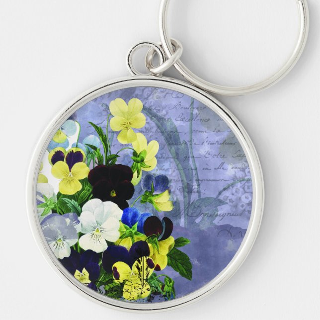 Pansies Heart Wedding Keychain (Front)