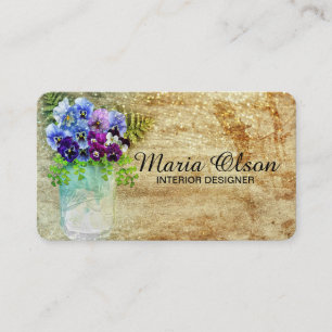 Pansies in A Mason Jar With Glitter Business Card