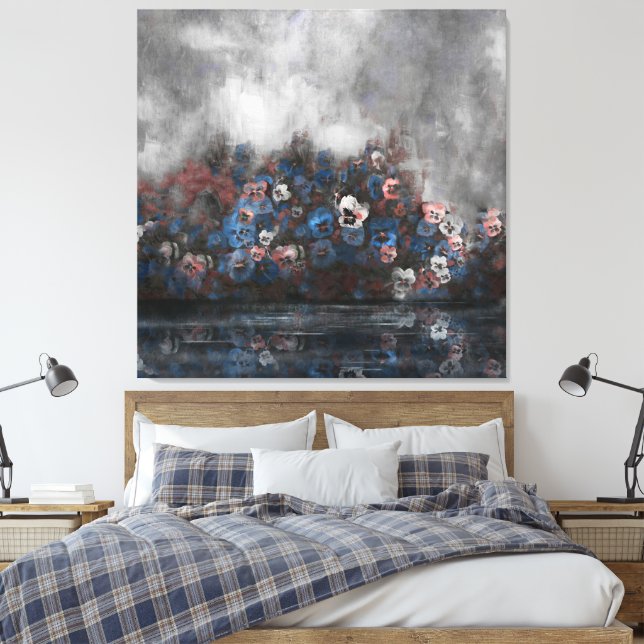 "Pansies In The Mist" 40" x 40" Canvas Print (Insitu(Bedroom))