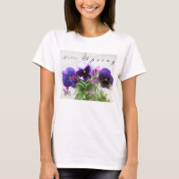 Pansies, lobelia on old handwriting Hello Spring