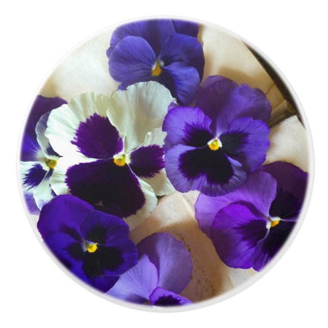 Pansies on an old book ceramic knob (Front)