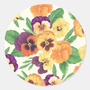 Pansies on off white classic round sticker