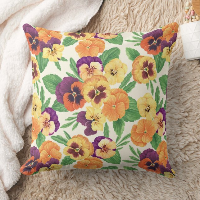 Pansies on off white cushion (Blanket)