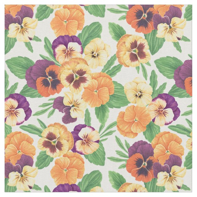 Pansies on off white fabric (Close Up)