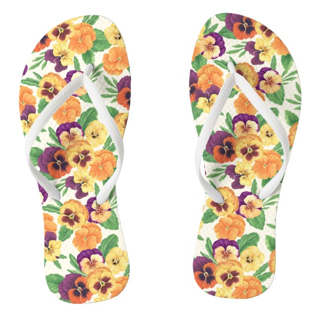 Pansies on off white jandals (Footbed)