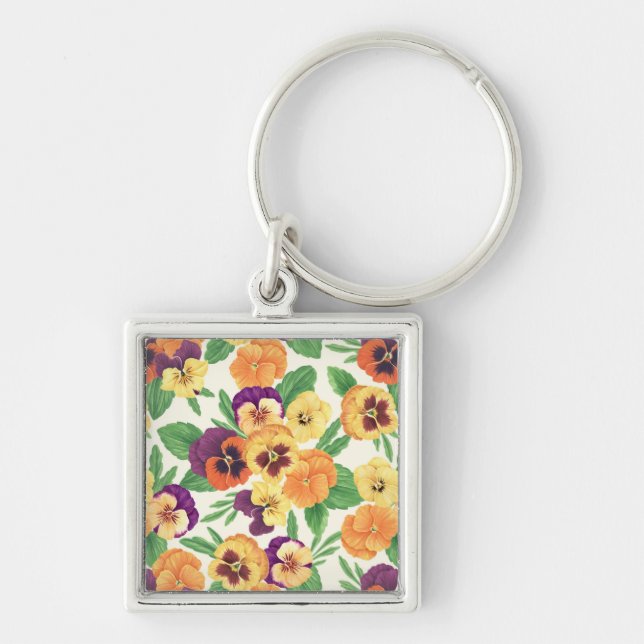 Pansies on off white key ring (Front)