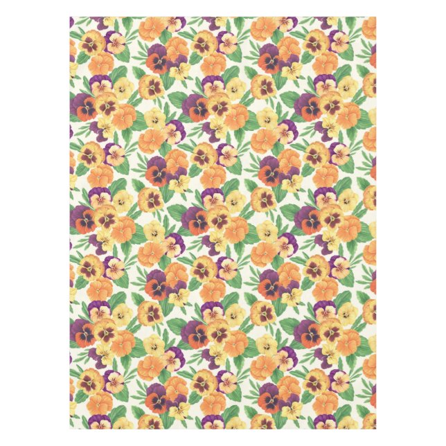 Pansies on off white tablecloth (Front)