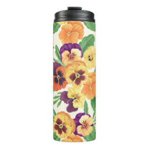Pansies on off white thermal tumbler