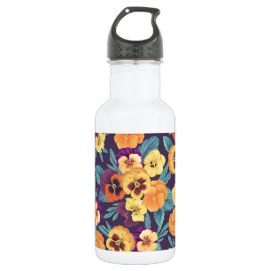 Pansies on plum violet 532 ml water bottle