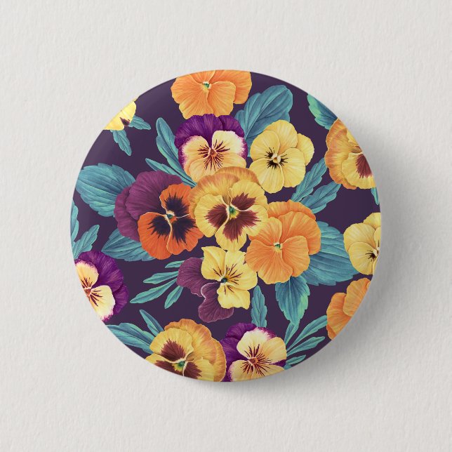 Pansies on plum violet 6 cm round badge (Front)