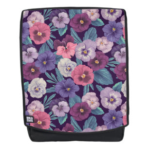 Pansies on plum violet backpack