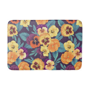 Pansies on plum violet bath mat