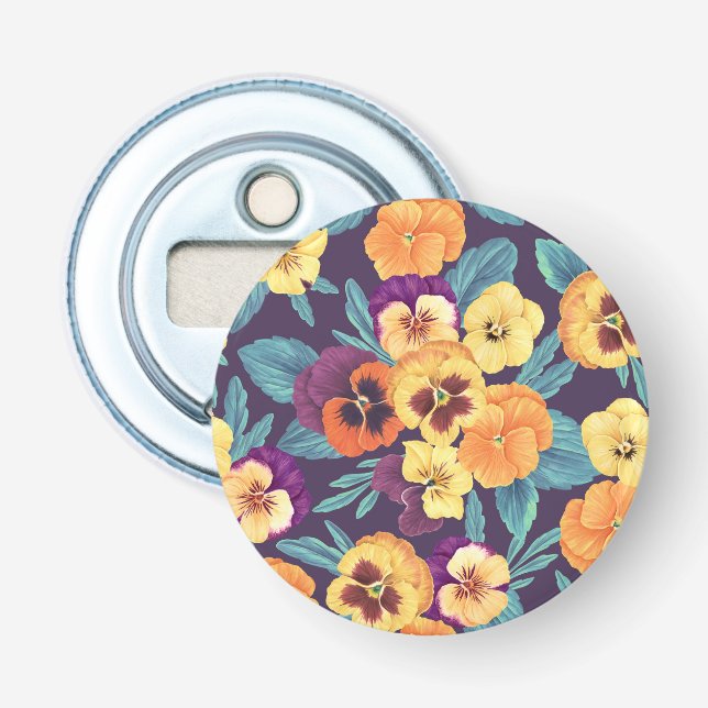 Pansies on plum violet bottle opener (Front)