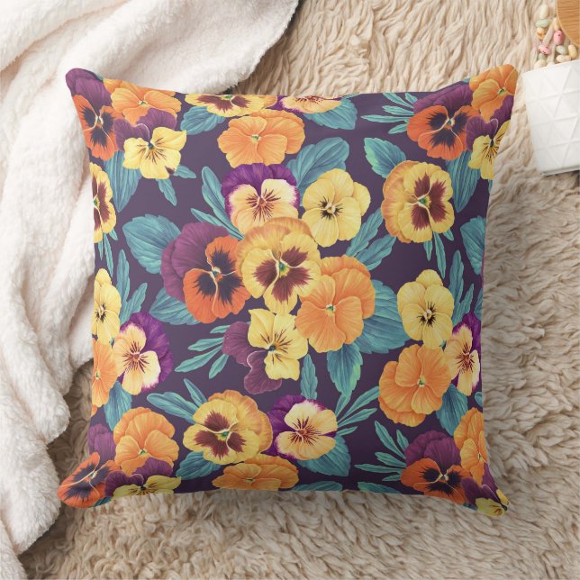 Pansies on plum violet cushion (Blanket)