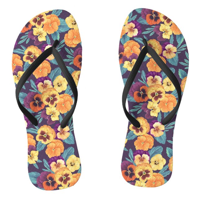 Pansies on plum violet jandals (Footbed)