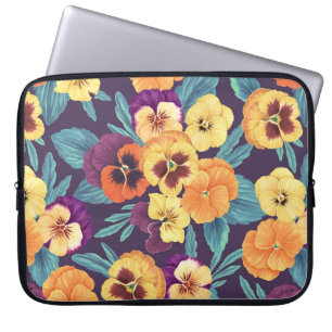Pansies on plum violet laptop sleeve