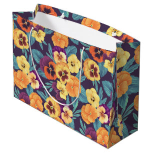 Pansies on plum violet large gift bag