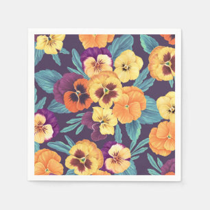 Pansies on plum violet napkin