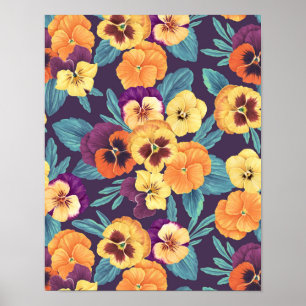 Pansies on plum violet poster