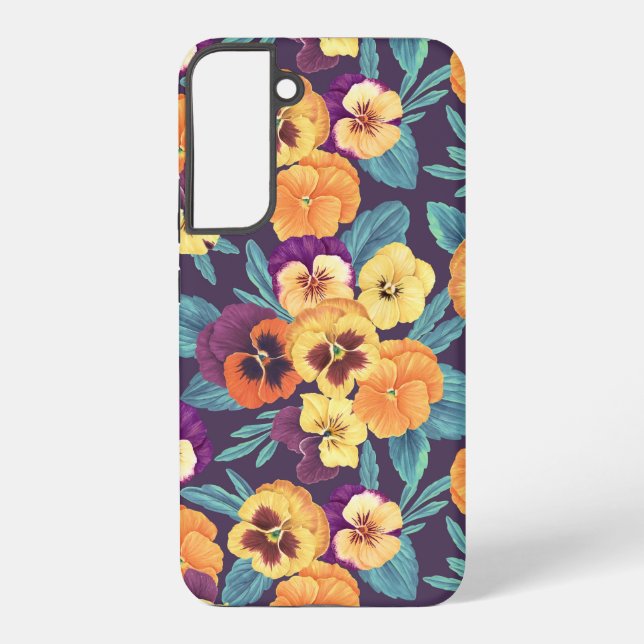 Pansies on plum violet samsung galaxy s22+ case (Back)