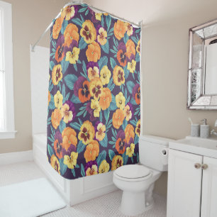 Pansies on plum violet shower curtain