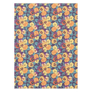 Pansies on plum violet tablecloth