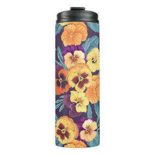 Pansies on plum violet thermal tumbler