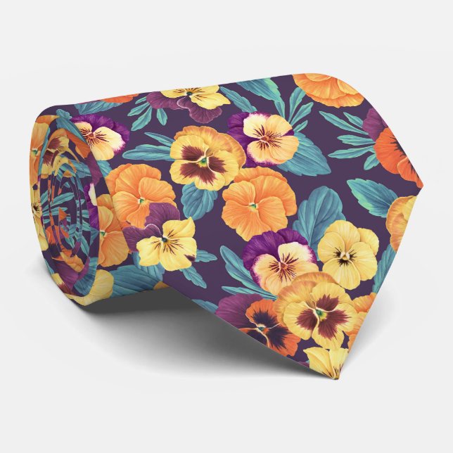 Pansies on plum violet tie (Rolled)