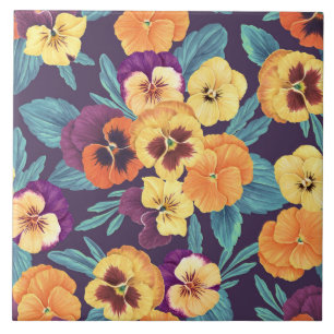 Pansies on plum violet tile