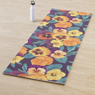 Pansies on plum violet yoga mat