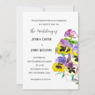Pansies Pansy Floral Watercolor Wedding Invitation