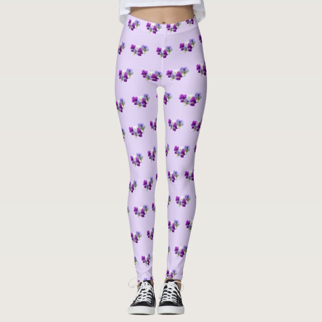 Pansies Purple and White Pattern Legging (Front)