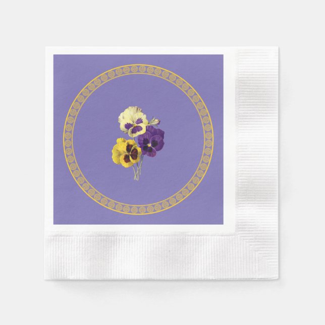 Pansies, purple and yellow paper plates napkin (Front)