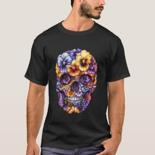 Pansies Skeleton Skull Pansy Flower Nature Gardeni T-Shirt