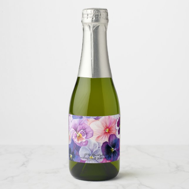 Pansies: spring, napkins, labels, candles, cards sparkling wine label (Front)
