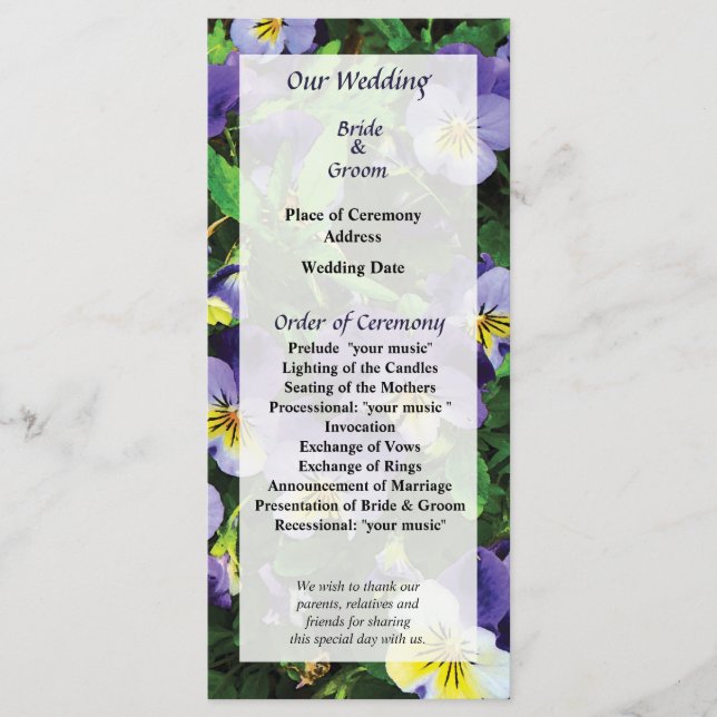 Pansies Wedding Program Programme (Front)