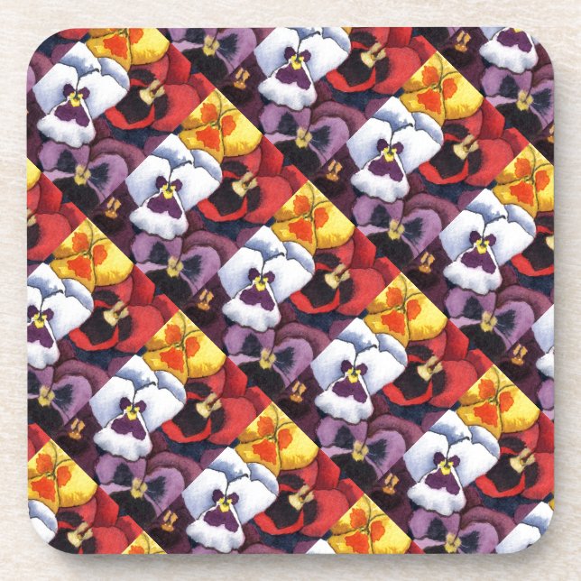 "Pansy #2 Tiled Pattern" Floral Coaster Set (Front)