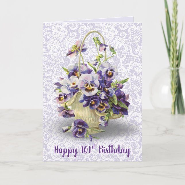 Pansy Basket for 101st Birthday  Card (Front)