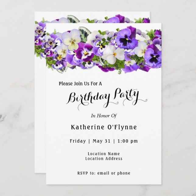 Pansy Birthday Invitation (Front/Back)