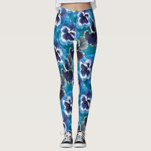 Pansy blue flower painted leggings