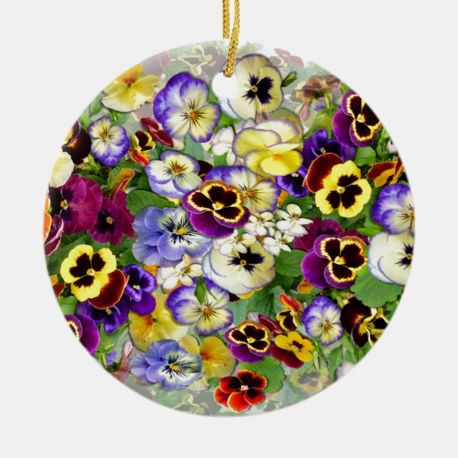 Pansy Cascade Ceramic Tree Decoration (Front)