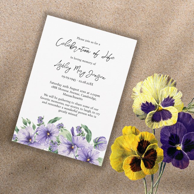 Pansy Celebration of Life Funeral Invitation (Creator Uploaded)