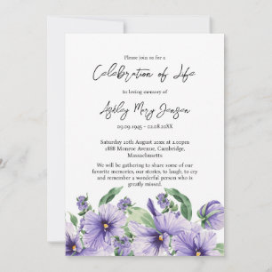 Pansy Celebration of Life Photo Funeral  Invitation