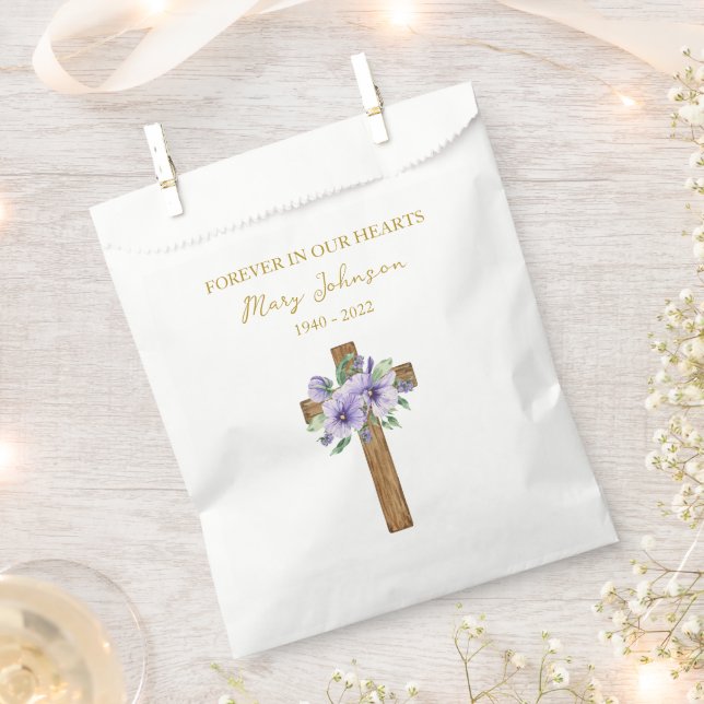 Pansy Cross Funeral Favor Bag (Clipped)